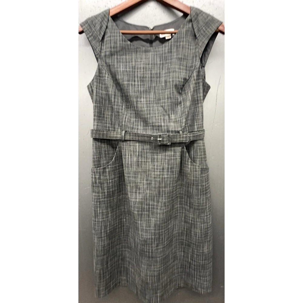 Merona Dress 8 Gray Sheath Belted Lined Pockets Career Academia Preppy